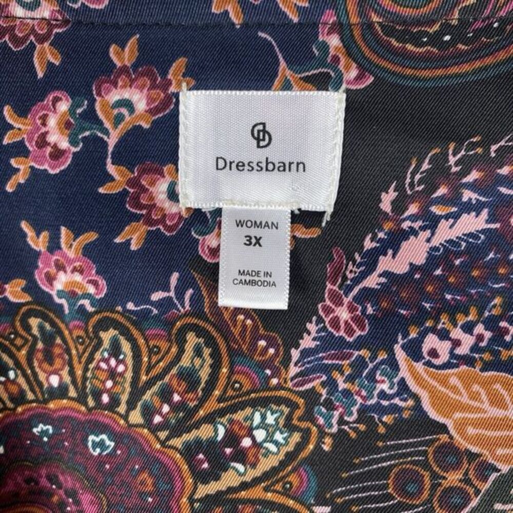 Dress Barn Womans 3X Kimono Top Floral Artsy Purple Lagenlook Satin Work Wear - Picture 4 of 5